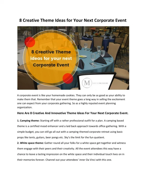 8 Creative Theme Ideas for your Next Corporate Event