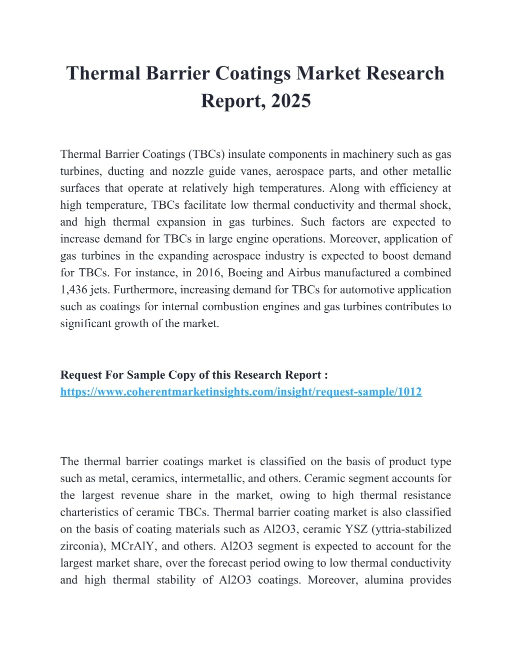 thermal barrier coatings market research report