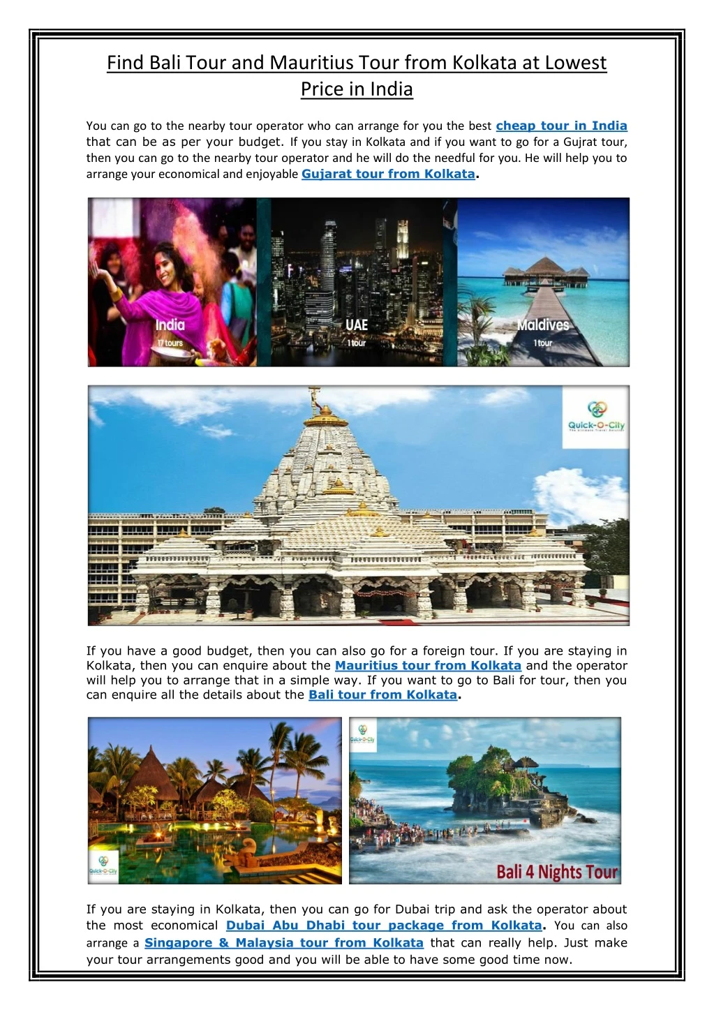 find bali tour and mauritius tour from kolkata