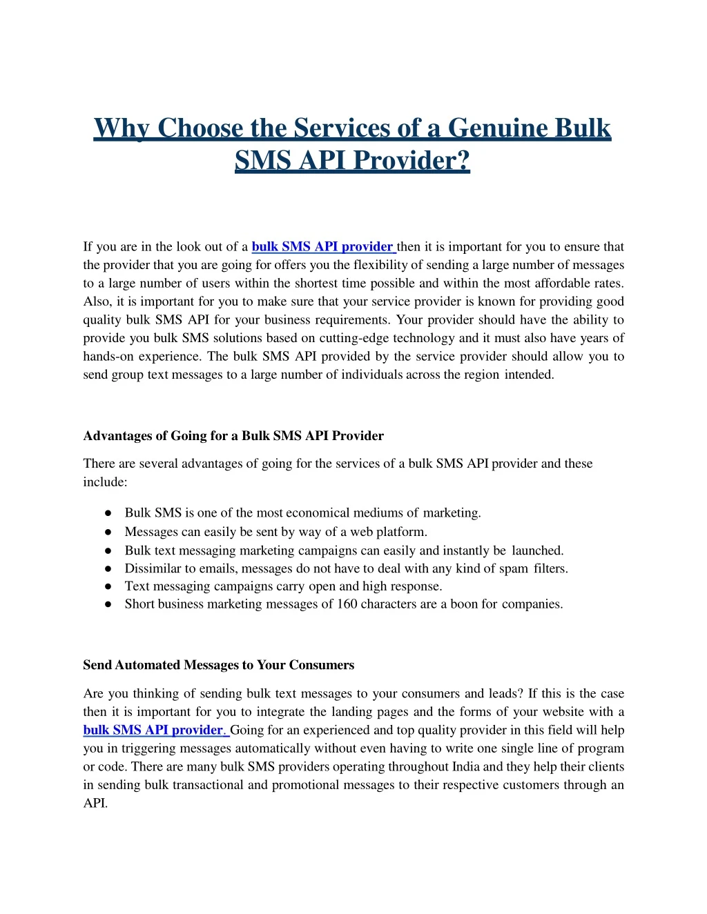 why choose the services of a genuine bulk sms api provider