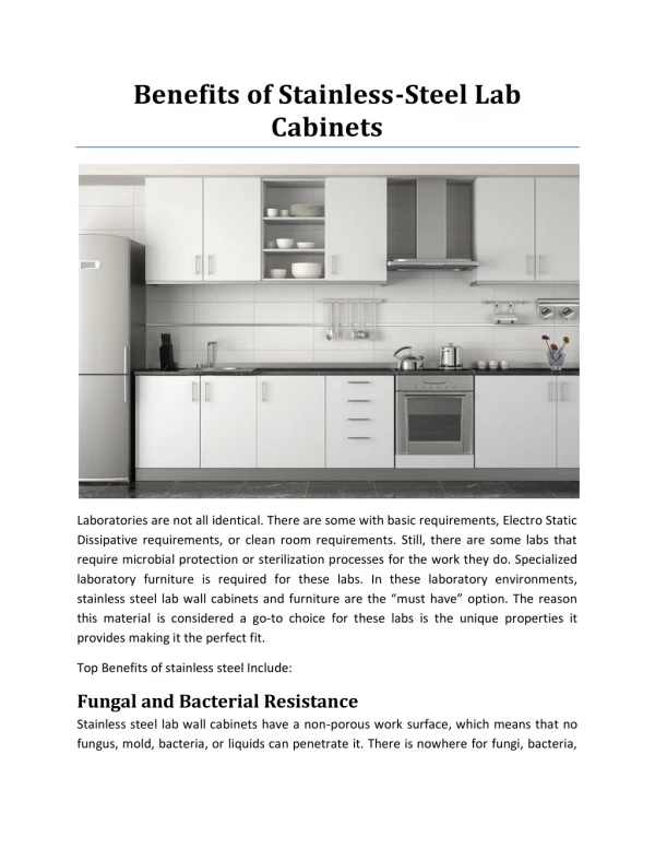 Benefits of Stainless-Steel Lab Cabinets