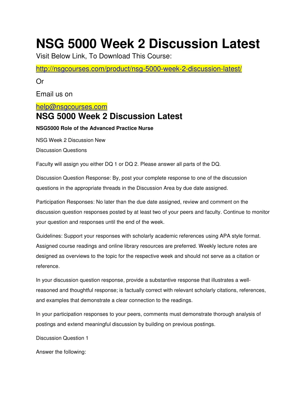 nsg 5000 week 2 discussion latest visit below