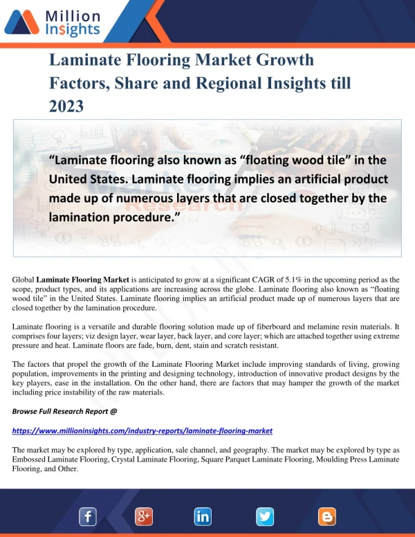 Laminate Flooring Market Growth Factors, Share and Regional Insights till 2023