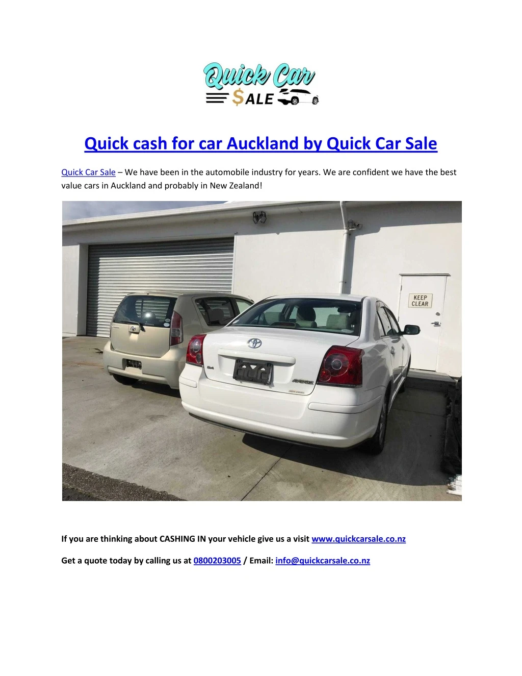quick cash for car auckland by quick car sale