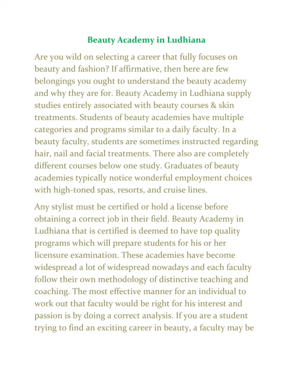 Beauty Academy in Ludhiana