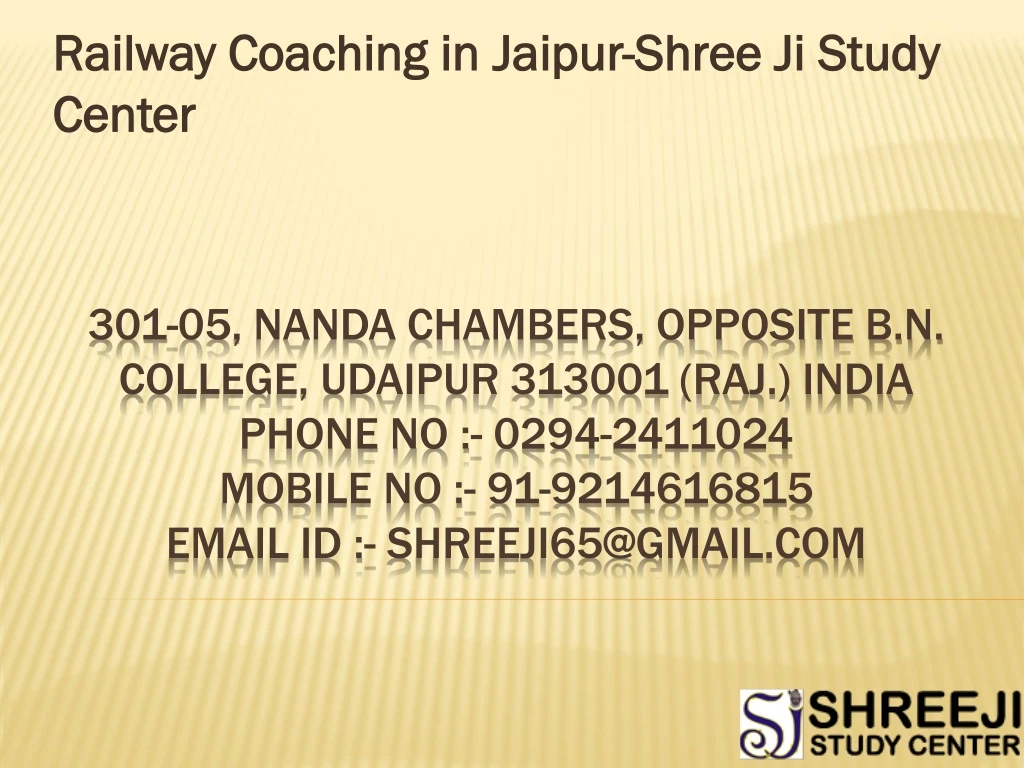 railway coaching in jaipur shree ji study center