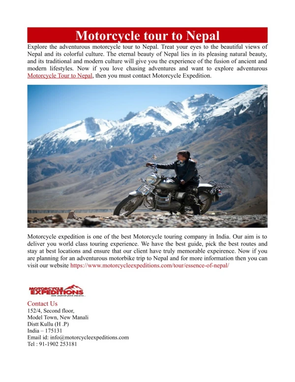 Motorcycle tour to Nepal