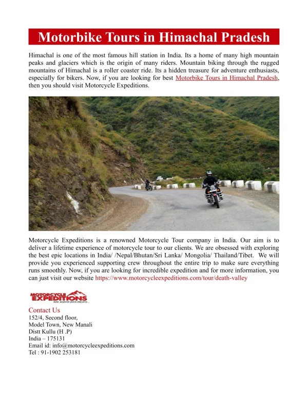 Motorbike Tours in Himachal Pradesh