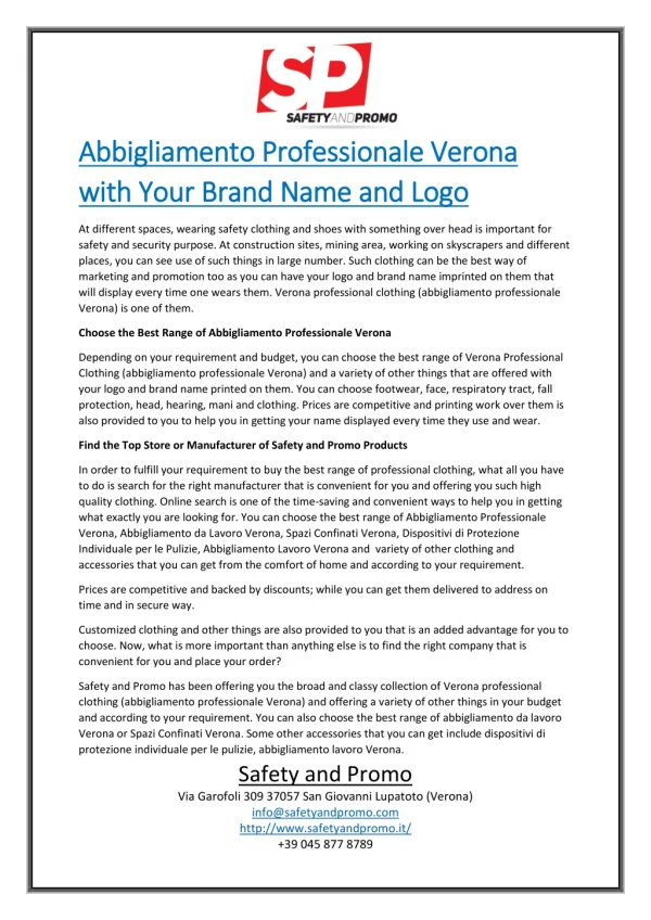 Abbigliamento Professionale Verona with Your Brand Name and Logo
