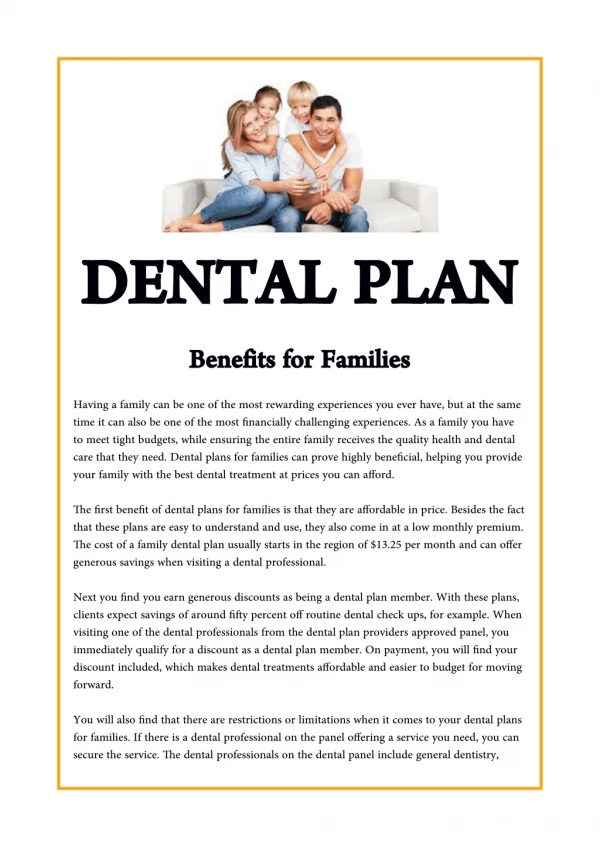 Dental Plan Benefits for Families