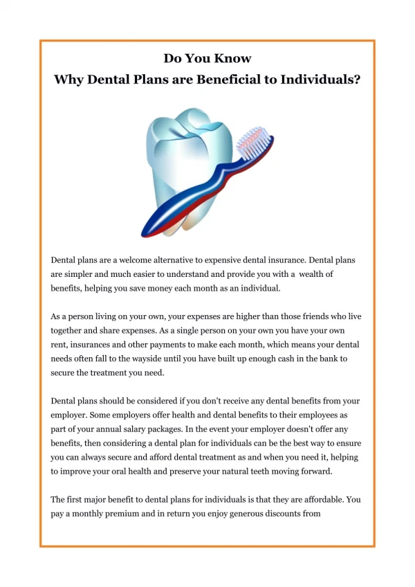 Do You Know Why Dental Plans are Beneficial to Individuals