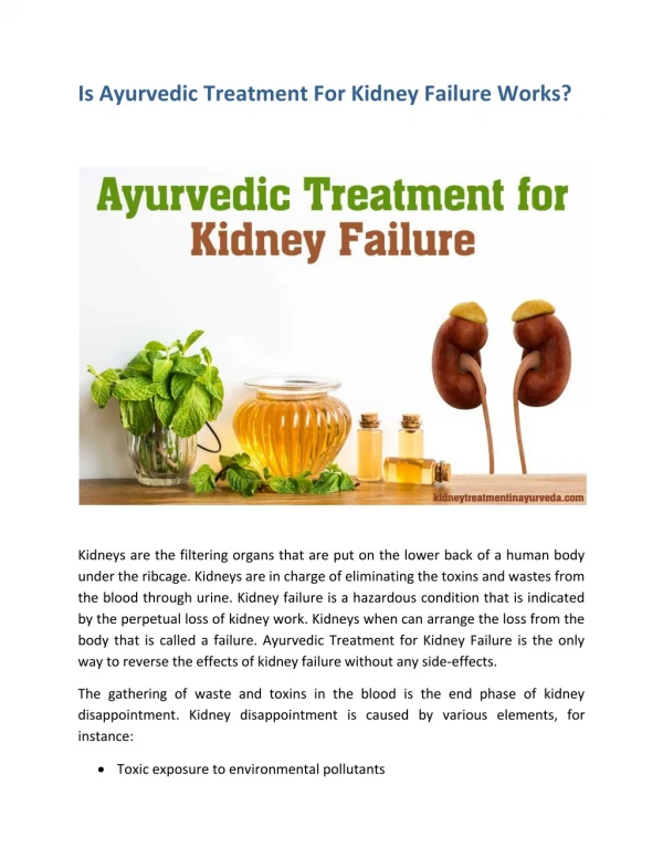 Ayurvedic Treatment for Kidney Failure