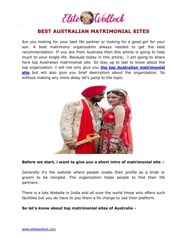 BEST AUSTRALIAN MATRIMONIAL SITES