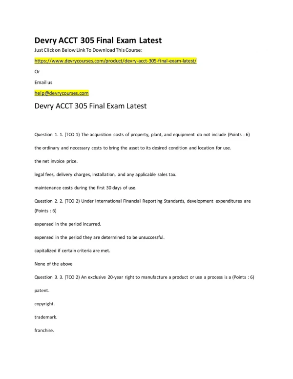 Devry ACCT 305 Final Exam Latest
