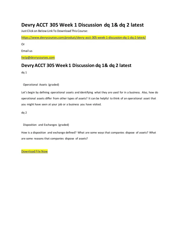 Devry ACCT 305 Week 1 Discussion dq 1& dq 2 latest