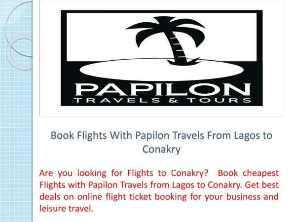 Book Flights With Papilon Travels From Lagos to Conakry