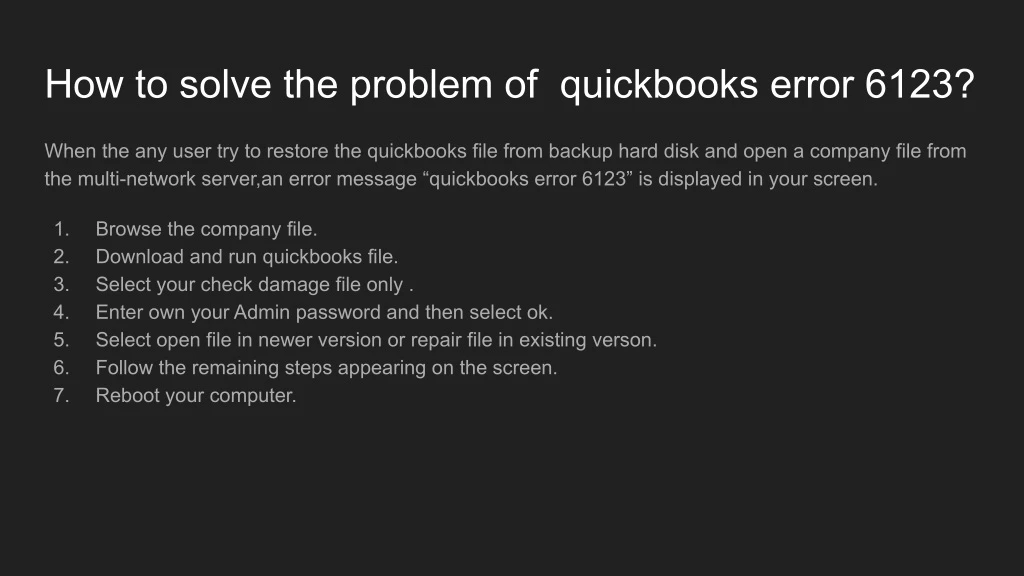 how to solve the problem of quickbooks error 6123