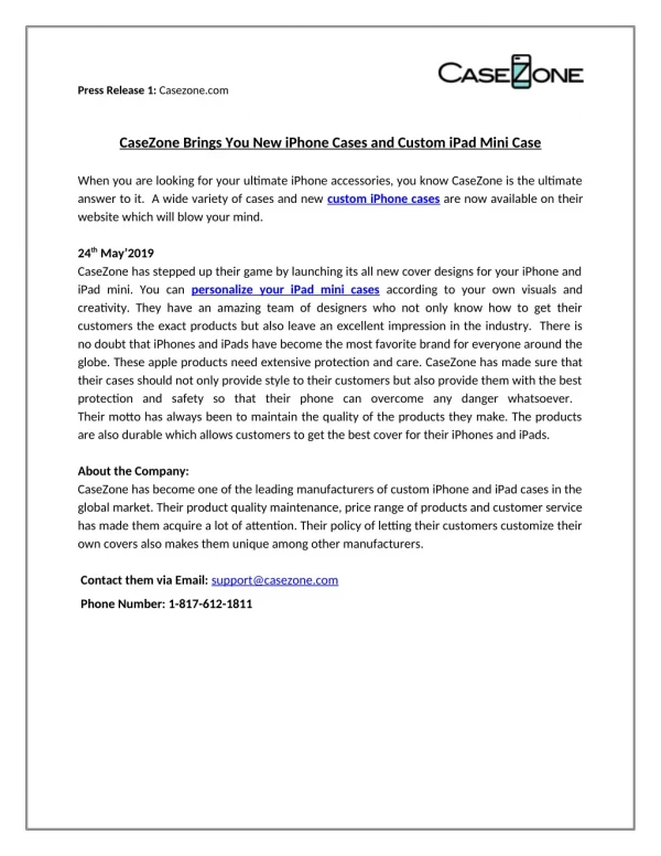 CaseZone Brings You New iPhone Cases and Custom iPad Mini Case