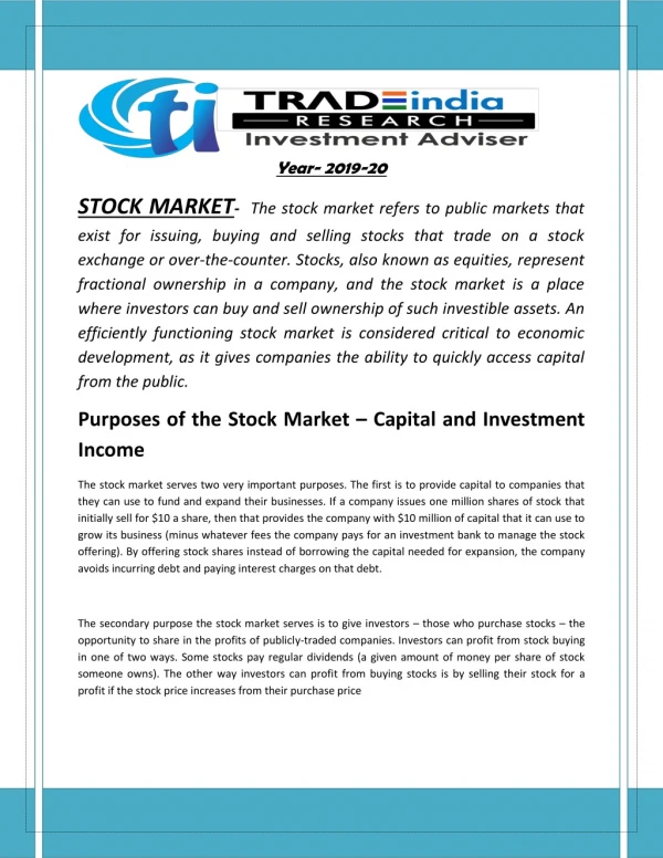 Stock Market Strategy Report By TradeIndia Research 24-5-19