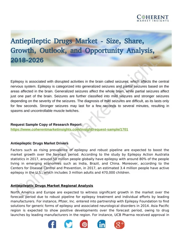 Antiepileptic Drugs Market is Thriving According to New Report: Opportunities Rise For Stakeholders