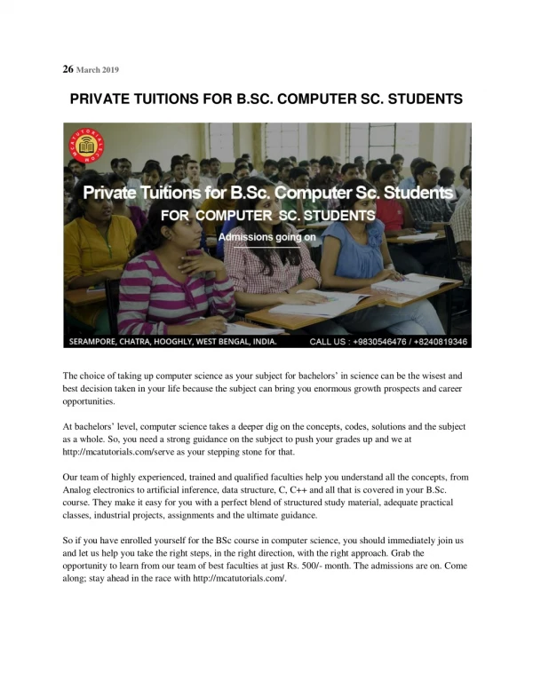 PRIVATE TUITIONS FOR B.SC. COMPUTER SC. STUDENTS.