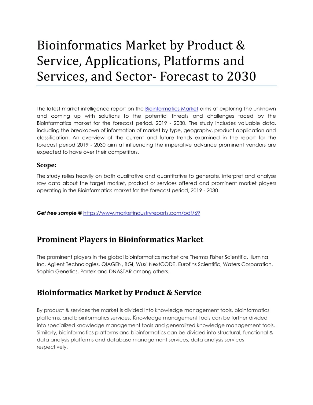 bioinformatics market by product service