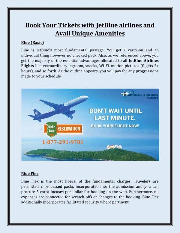 Book Your Tickets with Jet Blue airlines and Avail Unique Amenities
