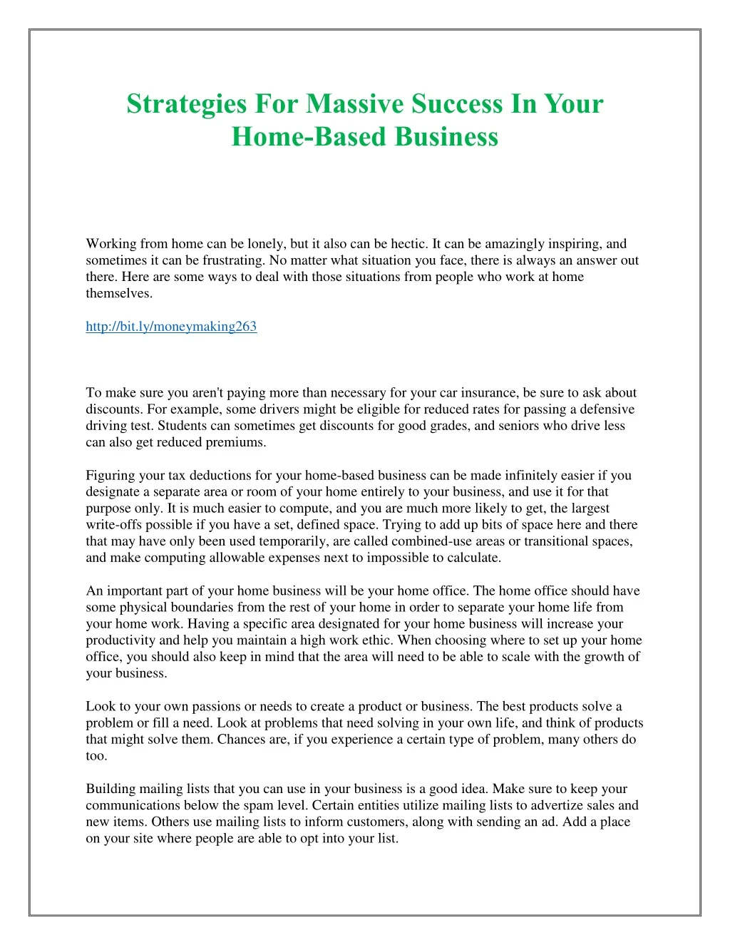 strategies for massive success in your home based
