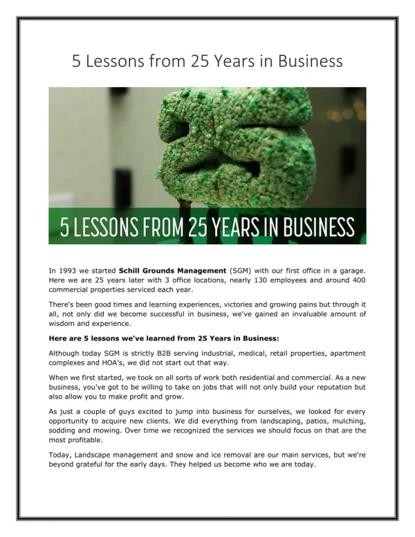 5 Lessons From 25 Years In Business - Schill Grounds Management