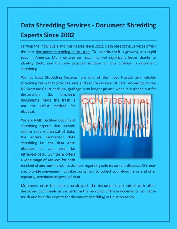 Data Shredding Services - Document Shredding Experts Since 2002