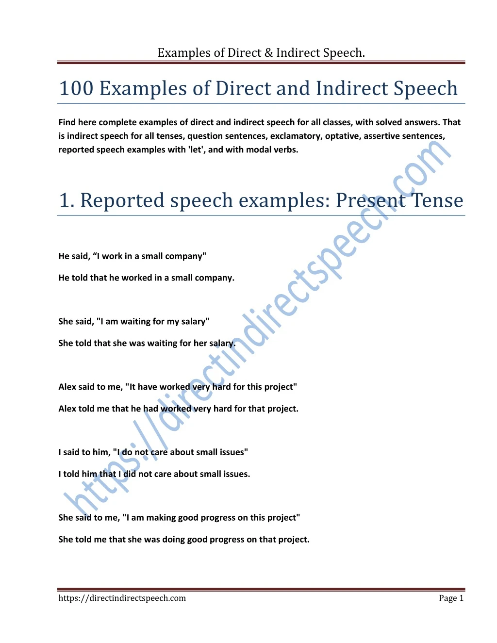 examples of direct indirect speech