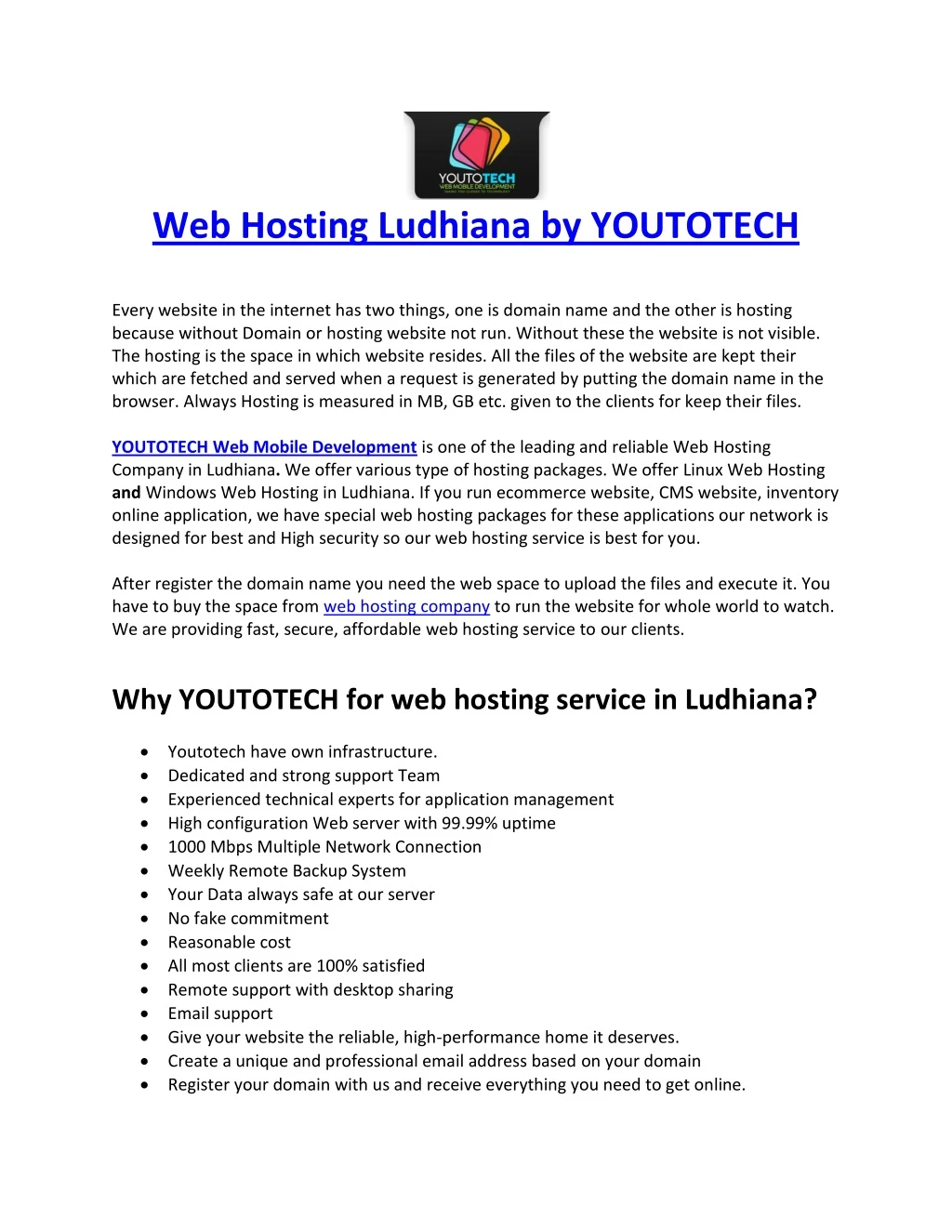 web hosting ludhiana by youtotech