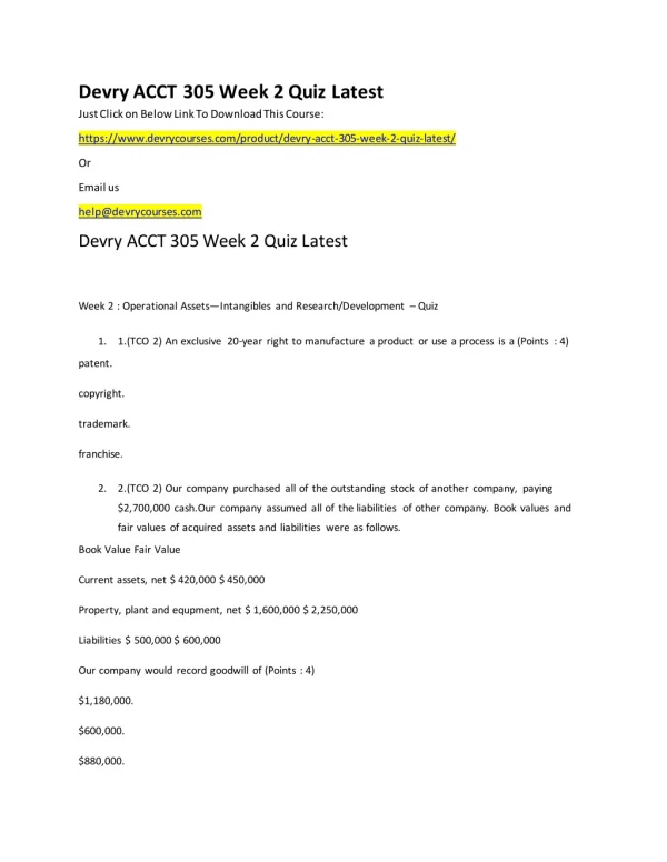 Devry ACCT 305 Week 2 Quiz Latest