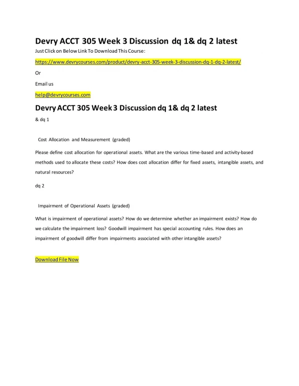 Devry ACCT 305 Week 3 Discussion dq 1& dq 2 latest