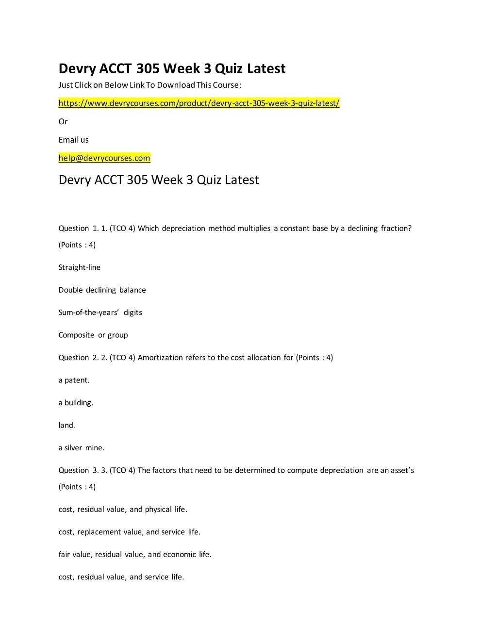 devry acct 305 week 3 quiz latest just click