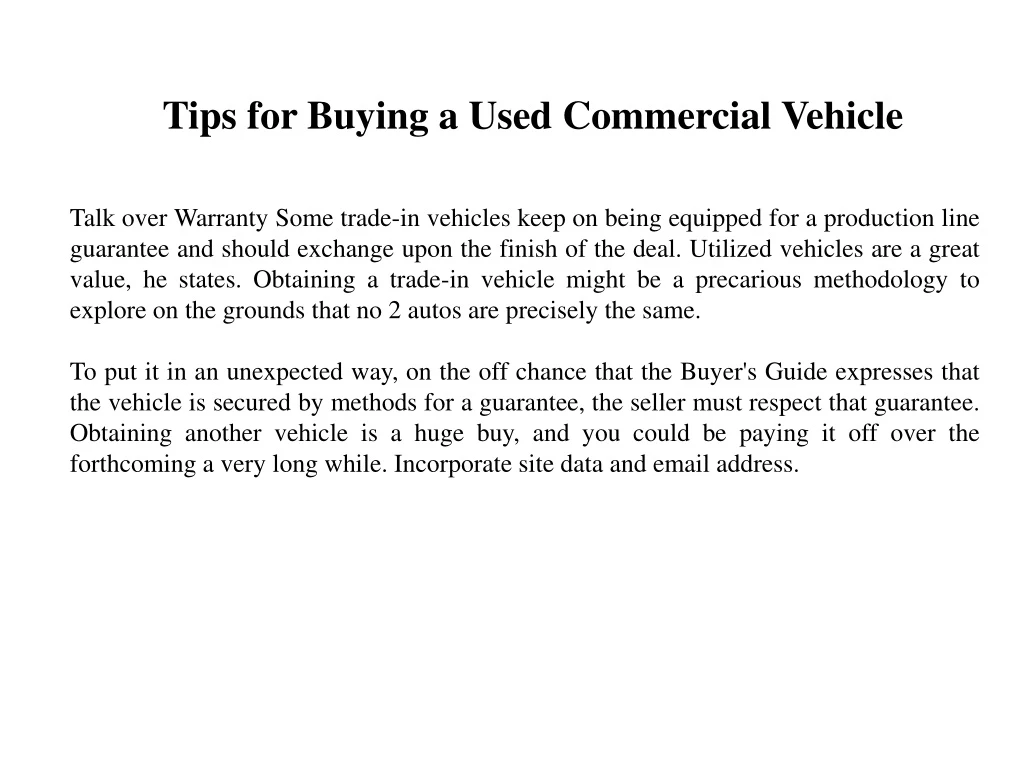 tips for buying a used commercial vehicle