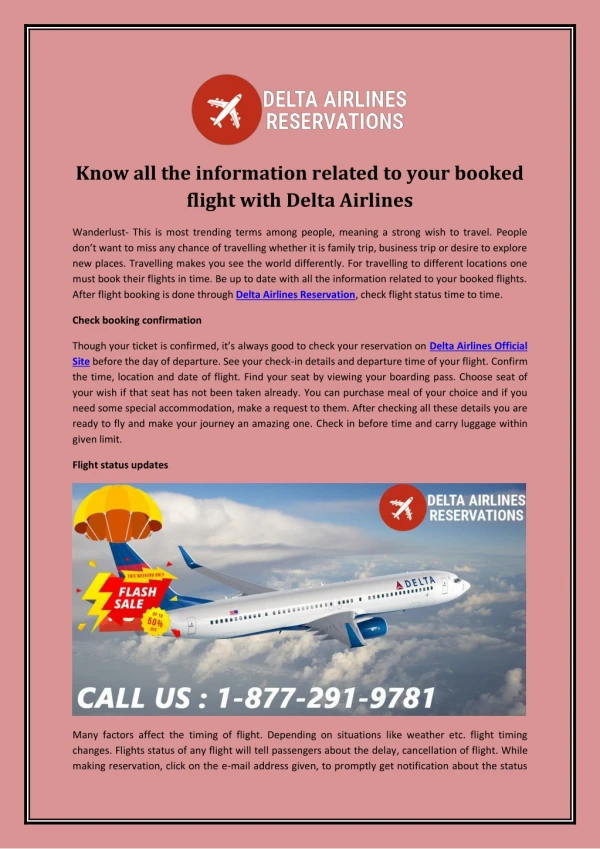 Know all the information related to your booked flight with Delta Airlines
