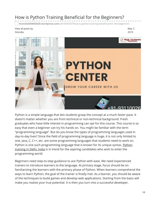Best coaching center for python in Delhi-NCR | HTS India