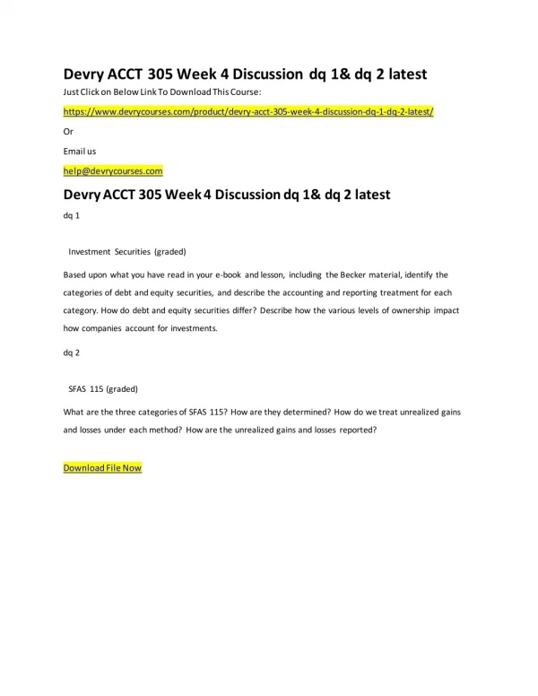 Devry ACCT 305 Week 4 Discussion dq 1& dq 2 latest