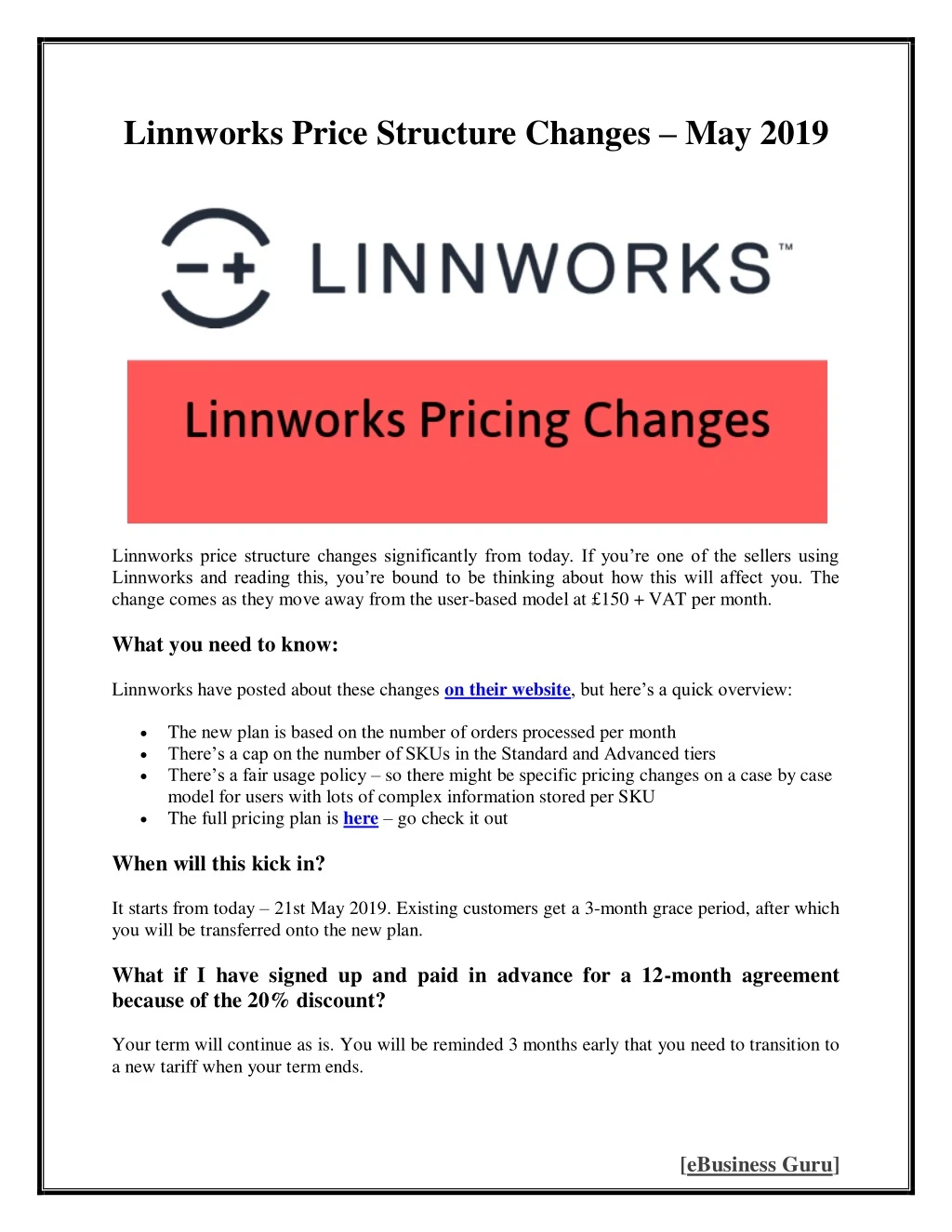 linnworks price structure changes may 2019