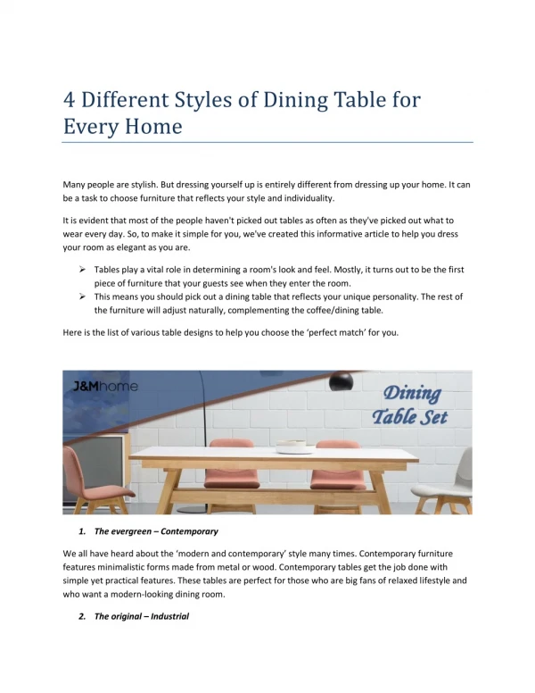 4 Different Styles of Dining Table for Every Home