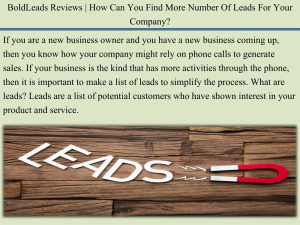 BoldLeads Reviews | How Can You Find More Number Of Leads For Your Company?