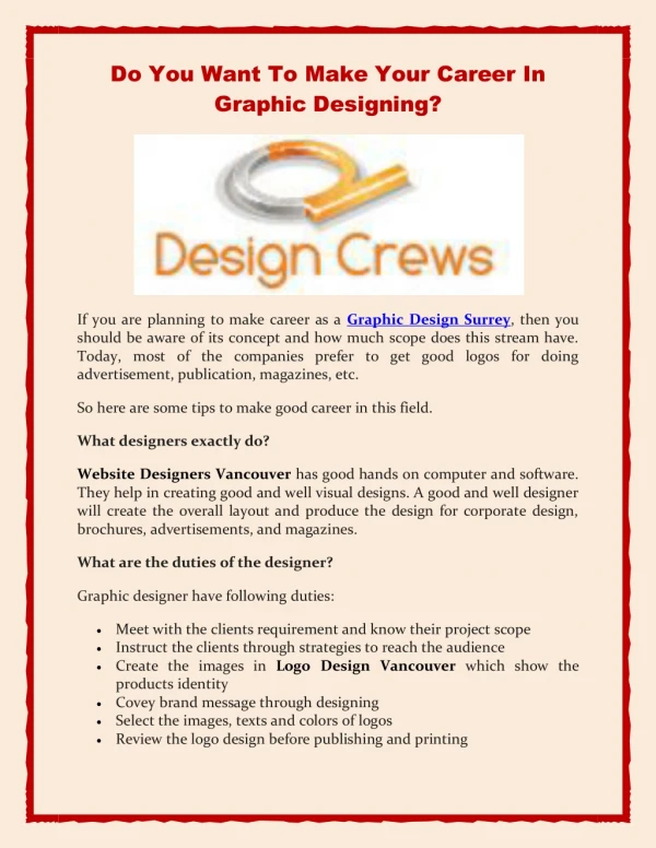 Do You Want To Make Your Career In Graphic Designing?