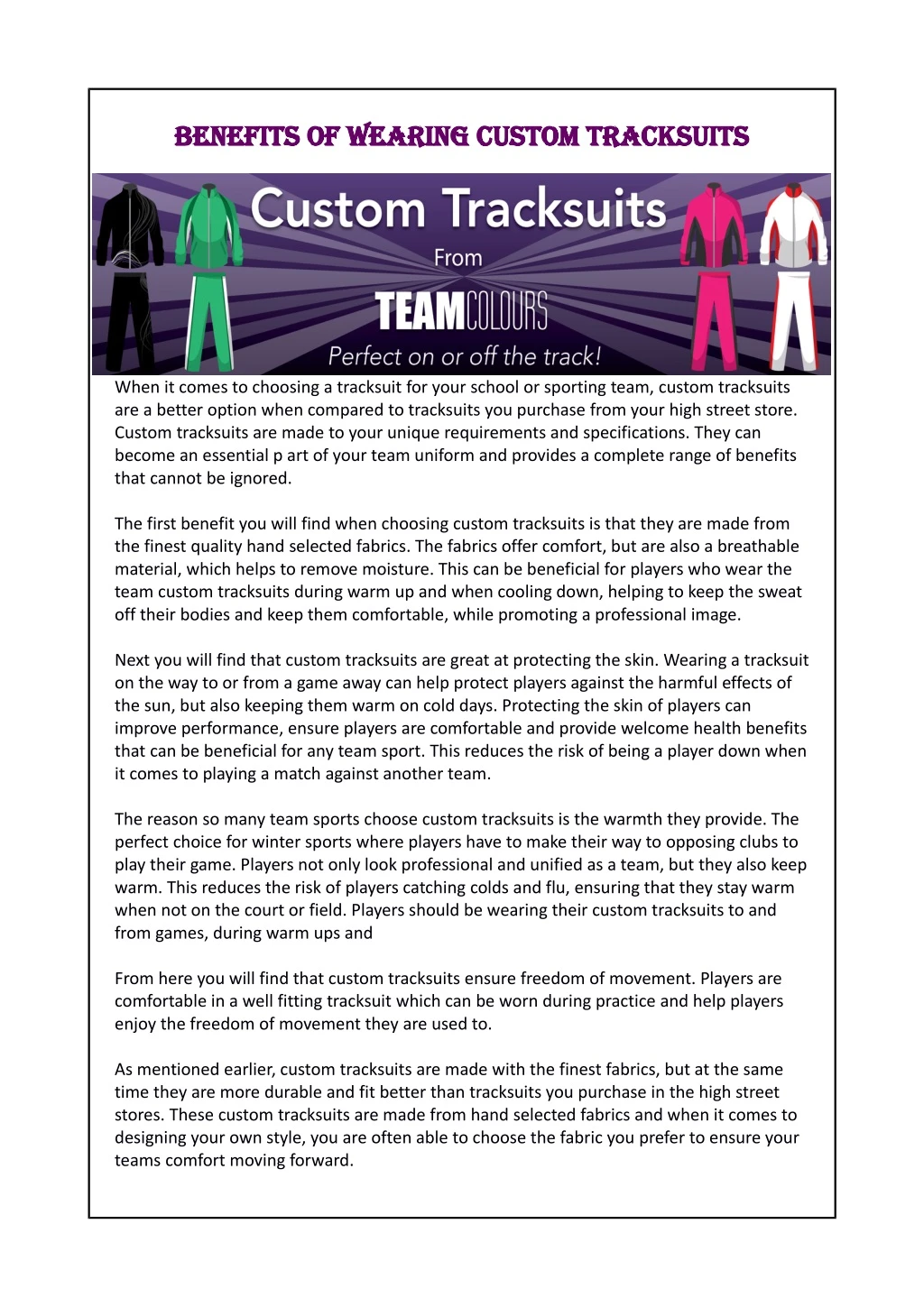 benefits of wearing custom tracksuits benefits