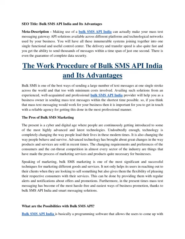 Bulk SMS API India and Its Advantages