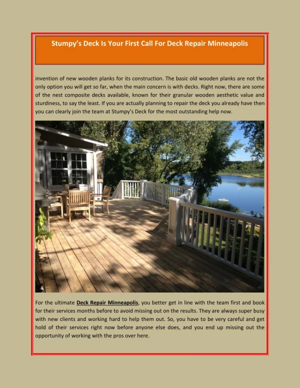 Stumpy’s Deck Is Your First Call For Deck Repair Minneapolis