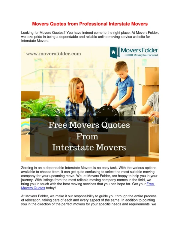 Movers Quotes from Professional Interstate Movers