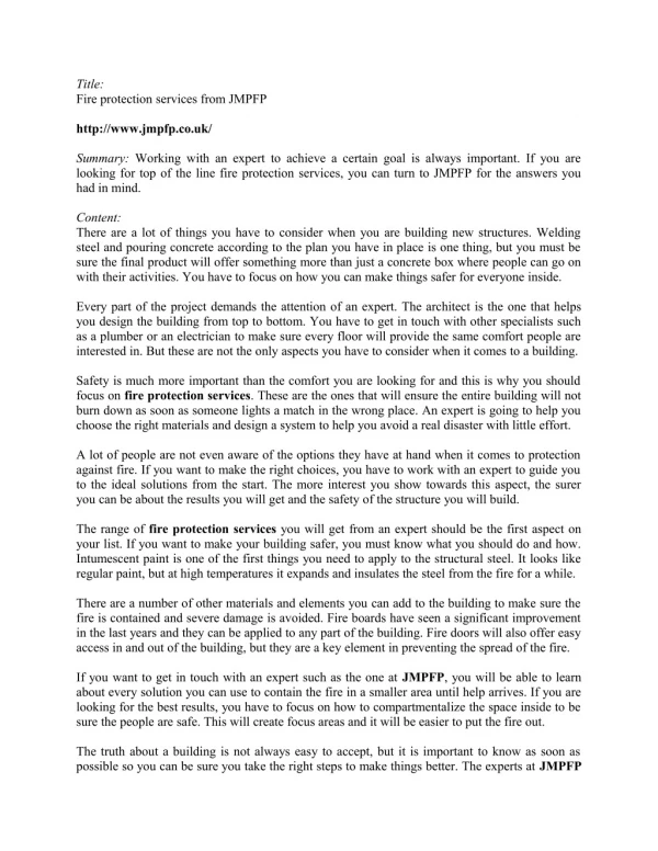 title fire protection services from jmpfp