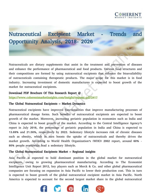 Nutraceutical Excipient Market - Trends and Opportunity Analysis, 2018- 2026