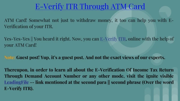 Guide On E-Verify ITR Through ATM Card
